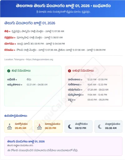 Telangana Telugu Panchangam 2026 July PDF Download